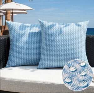 Kevin Textile Outdoor Waterproof Pillow Covers 2 Pack, Light Blue, 16"x16"
